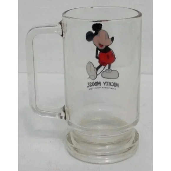 Vintage Disney Mickey Mouse Clear Drinking Cup Glass Beer Mug - Picture 2 of 2